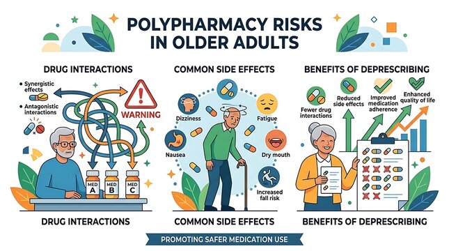 Polypharmacy risks and medication safety infographic for seniors
