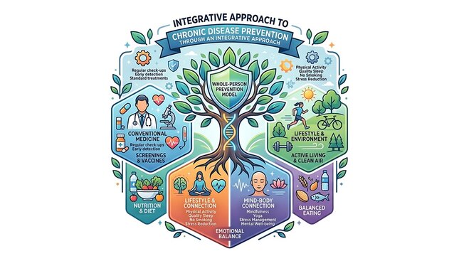Holistic healthcare infographic for chronic disease prevention