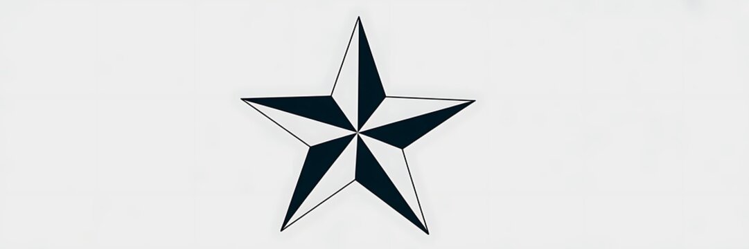 Five pointed star alternating black and white triangular sections creating three dimensional effect centered plain background