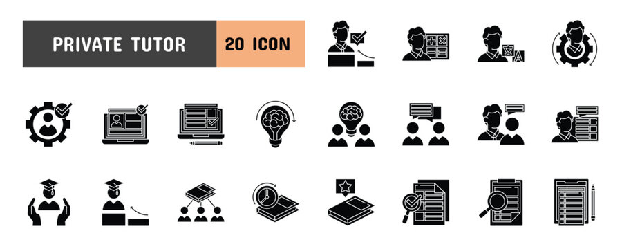20 Private Tutor Glyph Icon Illustration Set