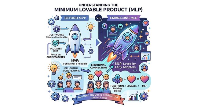 Business strategy infographic showing mvp vs mlp concepts for startups