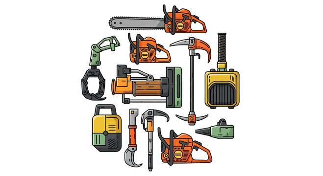 Professional Rescue and Industrial Tool Kit Flat Vector Illustration