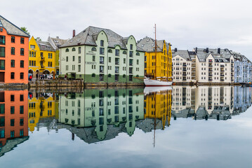 Fototapeta premium City of Alesund, port city, Norway, Norwegian fjords, UNESCO World Heritage Site