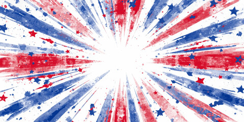Festive red white and blue independence day background with abstract brush stroke rays © Md
