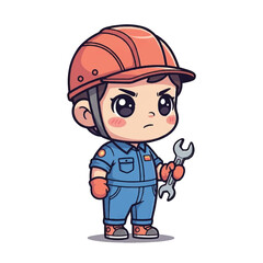 Fototapeta premium Cute cartoon mechanic boy worker.