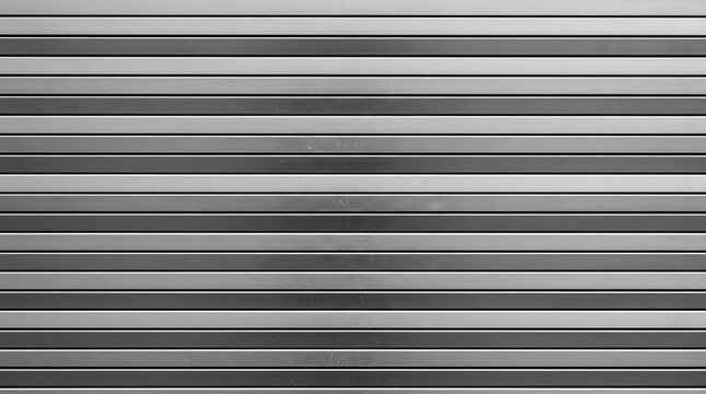 Industrial metal surface with horizontal parallel ridges and grooves in a uniform silver grey color creating a clean linear texture pattern