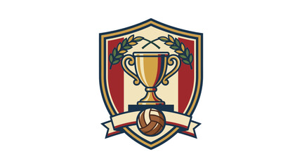 Obraz premium Volleyball championship shield emblem with trophy and laurel.