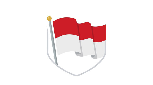 Waving Indonesia flag on flagpole with white background.