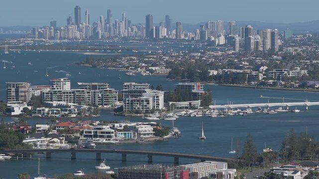 Surfers Paradise Skyline - Waterfront Cityscape In Gold Coast, Queensland, Australia. - Aerial View