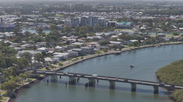 Aerial View Of Oxley Drive Bridge From Hope Island To Paradise Point In Gold Coast, Queensland, Australia.