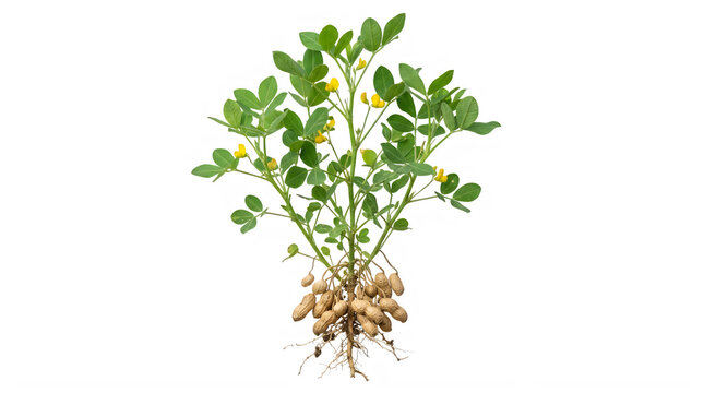 Fresh peanut plant with green leaves and yellow flowers