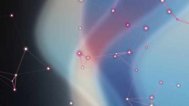 Abstract plexus network with glowing lines and nodes over fluid colorful gradient background