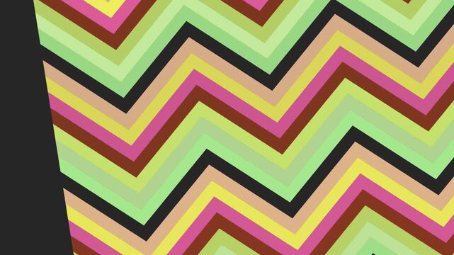 Colorful chevron zigzag pattern moving diagonally in a looping background.