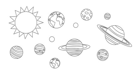 Solar system planets and sun line art set for coloring © andi