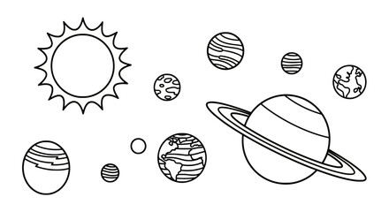 Solar system with earth and saturn line art for children © andi