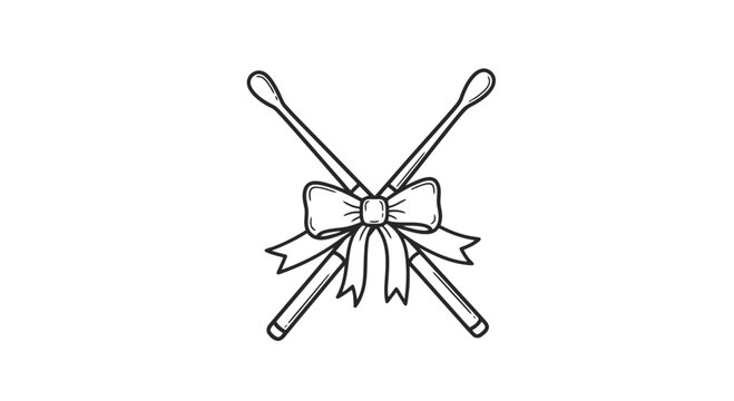 Black and White Illustration of Drumsticks with Bow.