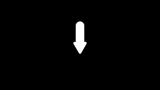 down position arrow on black background. Abstract glow down arrow icon video.