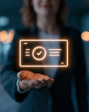 Female business executive with digital certificate