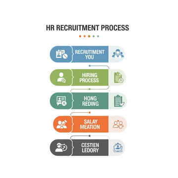 Professional Human Resources Recruitment Process Infographic with Colorful Workflow Stages and Icons