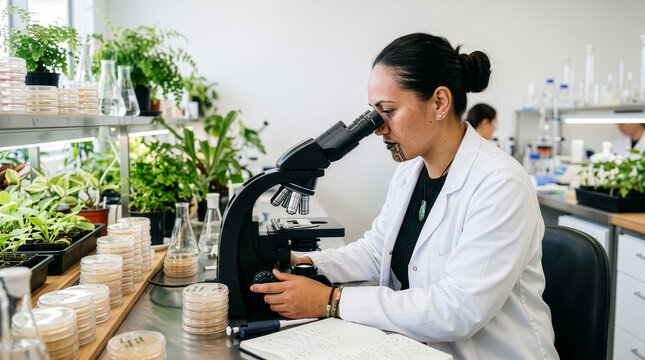 Microbiologist Examining Microbial Cultures in Plant Pathology Laboratory Neurodiverse Research