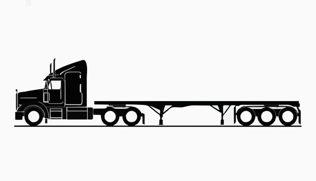 Commercial Flatbed Transport Truck Side View Silhouette Vector Illustration