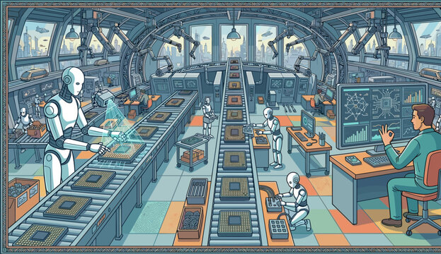 Flat vector illustration of a humanoid robot concept.