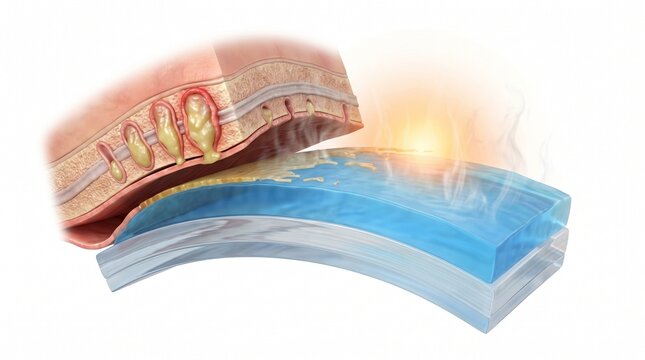 3D Microscopic Diagram of Tear Film Evaporation in Meibomian Gland Dysfunction
