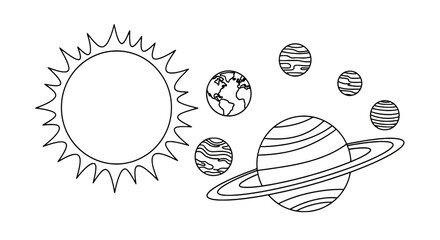 Solar system planets with sun outline for coloring © ardi