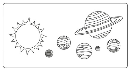Celestial bodies in solar system line art diagram © ardi