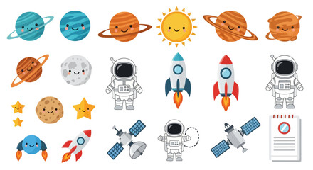 Cute space exploration elements with astronauts and planets © ardi