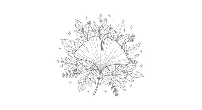 Ginkgo Biloba Leaf Illustration with Foliage.