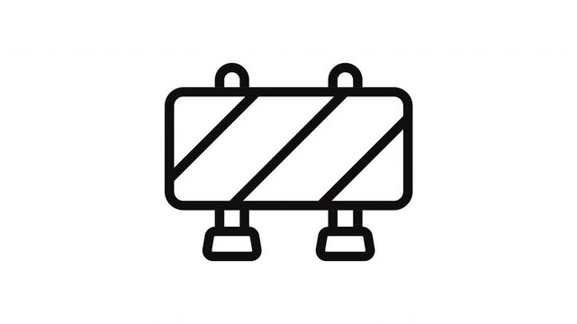 Construction barrier line art icon with tilting motion on white background for road safety concept or presentation design