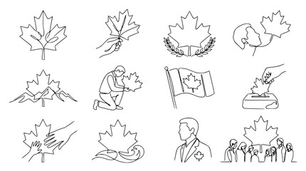 Fototapeta premium Canadian Maple Leaf Line Art Collection: Symbols of Canada