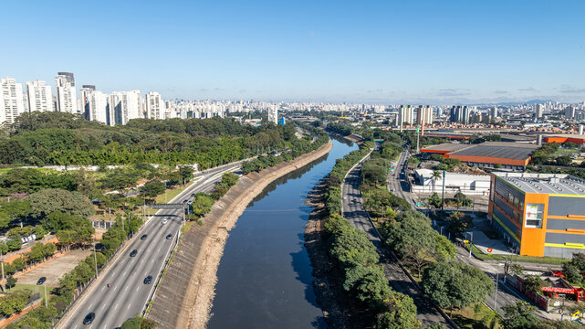 Marginal Tiete in Sao Paulo, aerial view.