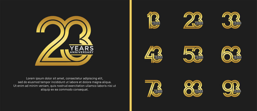 anniversary vector logo set, golden and silver color can be use for celebration