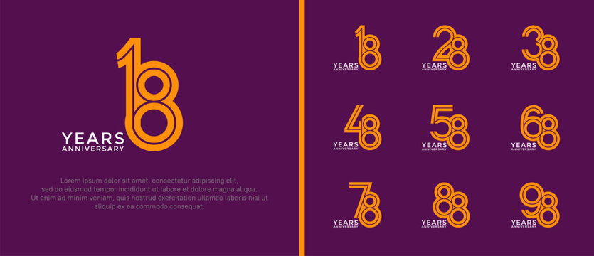 anniversary vector logo set, orange and white color can be use for celebration