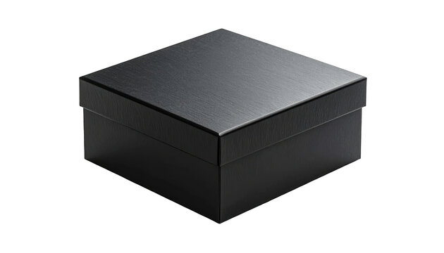 Sleek black rectangular gift box with a secure lid, perfect for elegant product packaging or special occasion presents on a clean white background