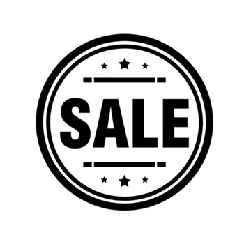 Sale Badge Design: A bold, circular graphic with the word SALE prominently displayed, surrounded by decorative lines and stars, signifying a discount or promotional event.