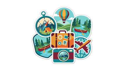Naklejka premium Travel and adventure icons with suitcase and camera