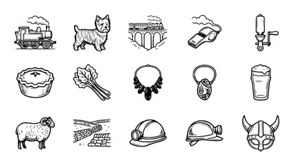 British Icons Collection: Train, Dog, Pie, Sheep, Viking Helmet, Beer, Mining Helmet © Ceblok