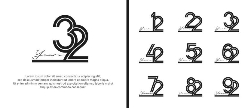 anniversary vector logo set, black color with handwriting can be use for celebration