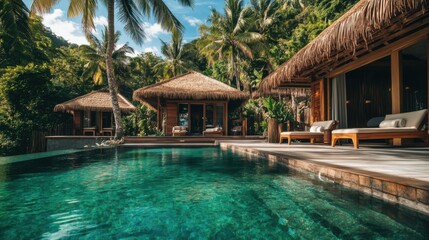 Obraz premium Luxury Tropical Resort with Private Cabanas and Pool