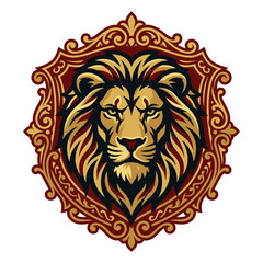 Obraz premium Stylized lion head shield mascot emblem.