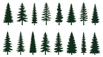 Obraz premium Silhouette of three evergreen pine trees standing tall in a forest. Christmas tree icon set. Vector illustration of pine silhouette. pine tree set. EPS 10. 