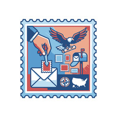Obraz premium Vintage postage stamp featuring eagle and mailbox symbols.