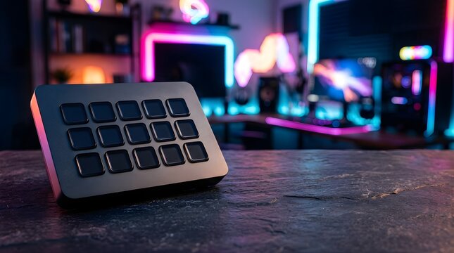 Macro shot of a programmable control deck for gaming and streaming setup