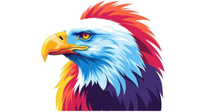 Colorful bald eagle head illustration in pop art vector style on white background