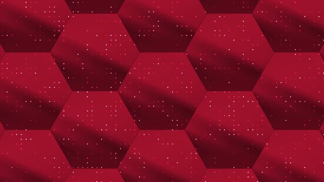 Abstract red metallic hexagon pattern with small white dots, perfect for background design in modern or futuristic projects. Great for digital art.