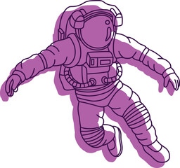 Obraz premium An astronaut floating during a space exploration mission; a line-sketch illustration with a purple silhouette