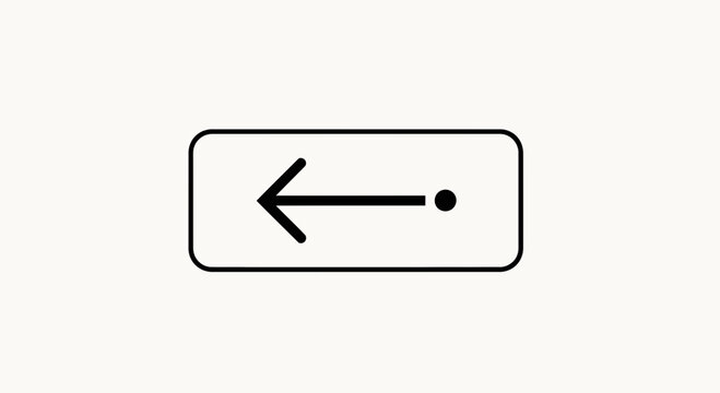 Simple Black Arrow Pointing Left with Dot Inside Rounded Rectangle on White Background